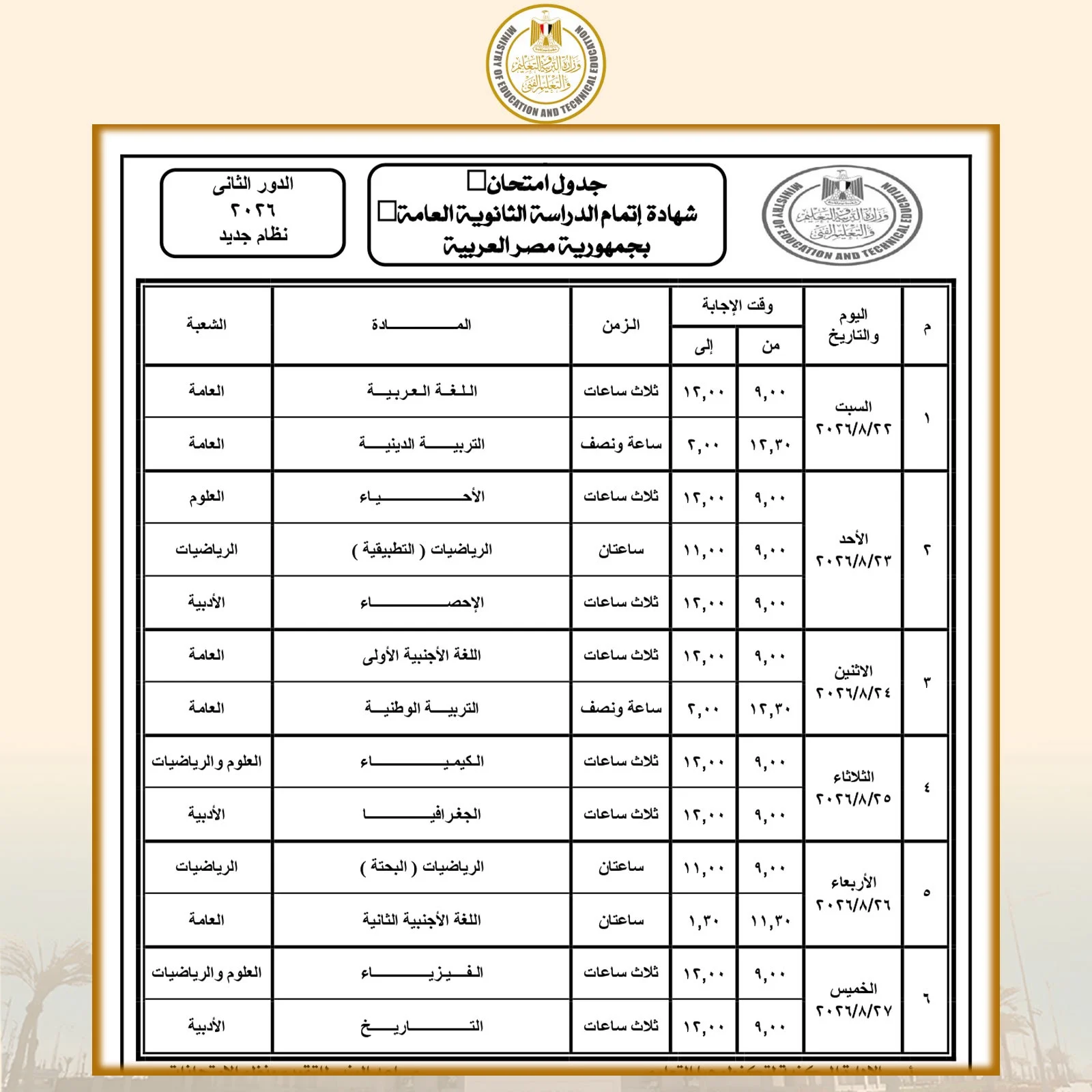 الجدول